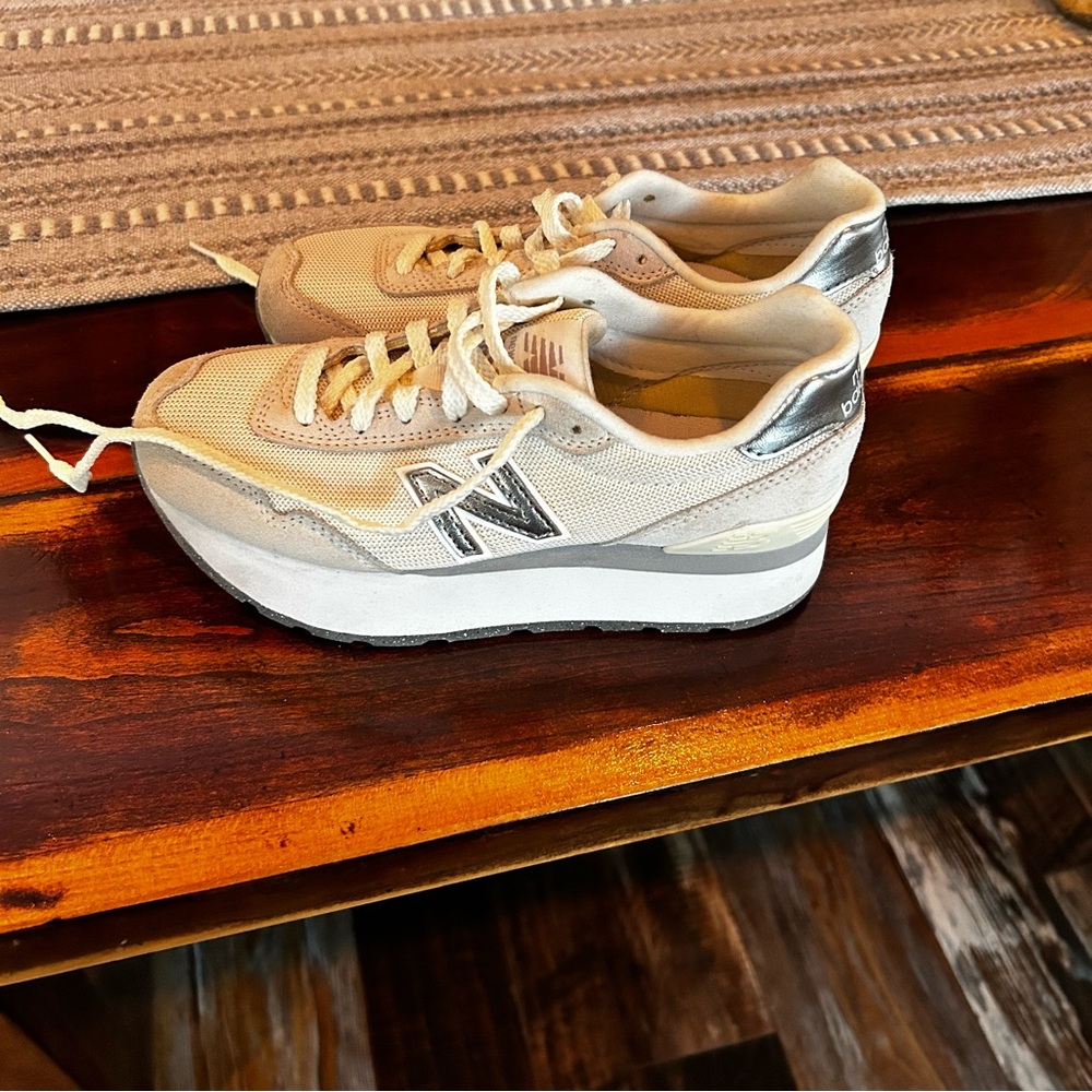 New Balance Women's Cream and Silver Sneakers